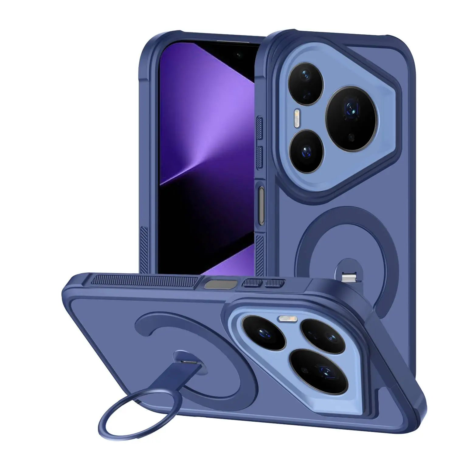 Matte Rotating Bracket Shockproof Case with Contrast Color and Non-slip Grip