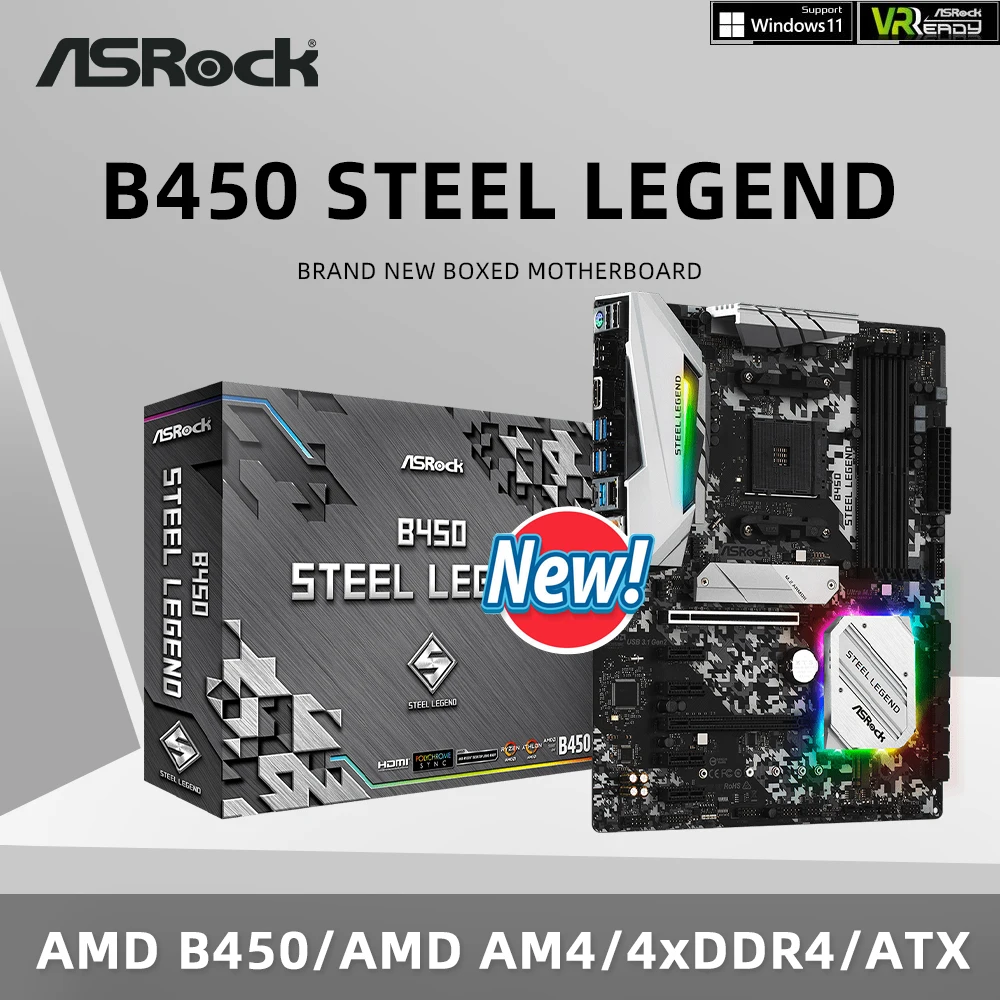 ASRock Brand New B450 STEEL LEGEND Motherboard Support Ryzen 5