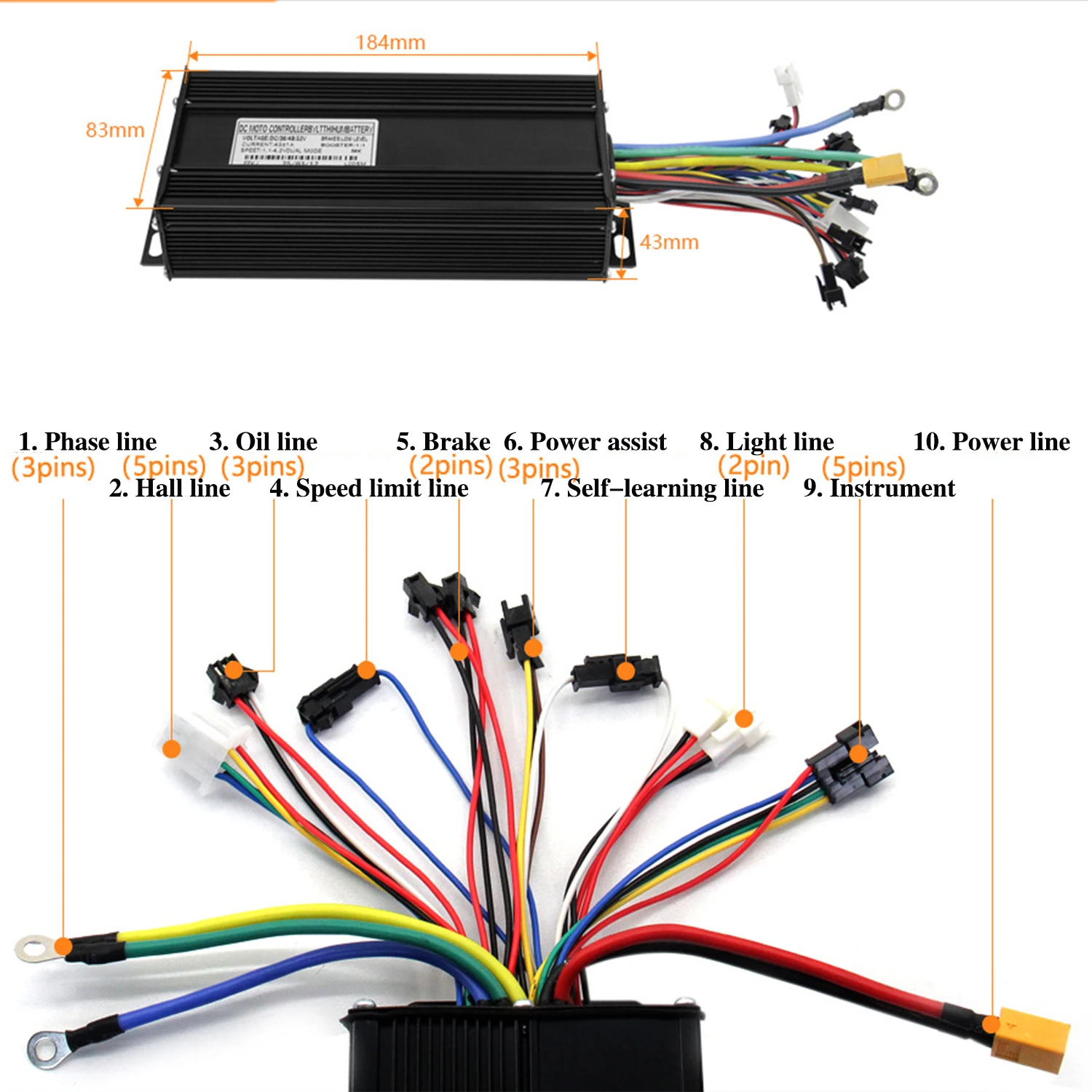 36V/48V/52V E-bike 45A 1500W 2000W 2500W Controller brushless a onda sinusoidale a tre modalità per scooter triciclo strumento protocollo No.2 - immagine 5