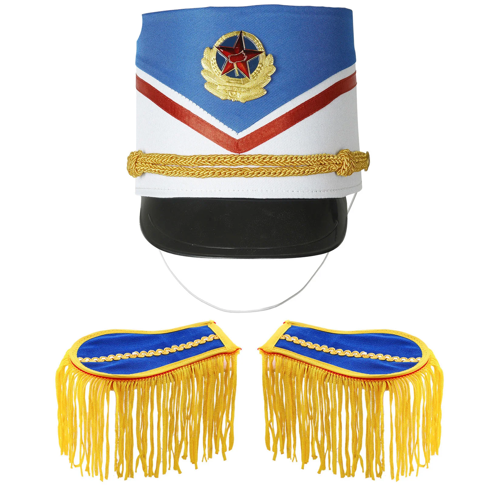 Children Party Drum Band Costume Accessory 1 Pair Tassel Shoulder Boards with Pin and Top Hat for Halloween Stage Performance