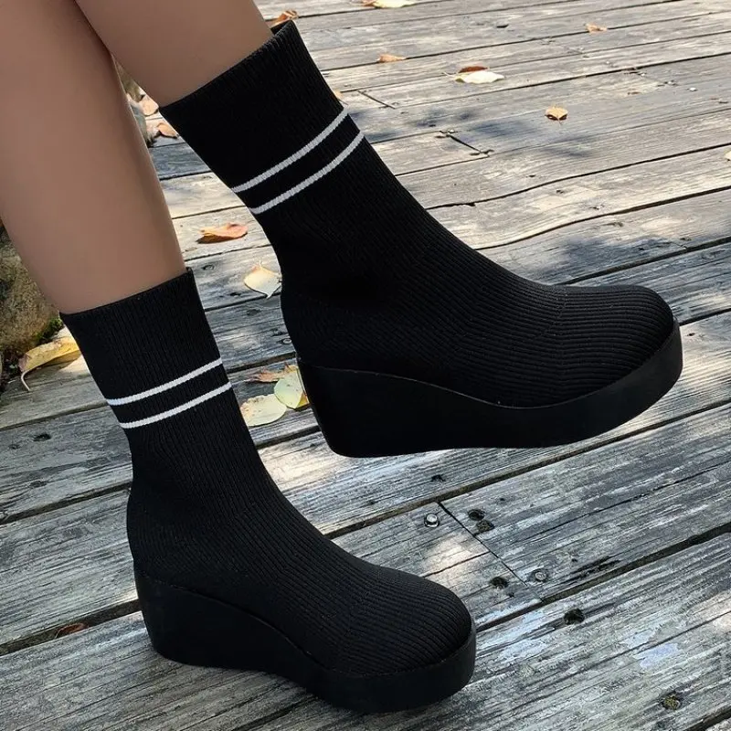 Winter Platform Wedge Women's Fashion Ankle Thick Boots Gothic Fashion Fashion Style Shoes Comfortable Punk Boots Plus Size 43