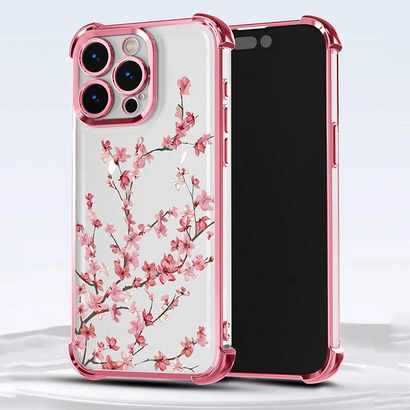 Plum Blossom Electroplated Transparent Soft Phone Case with Airbag Anti-Fall Protection