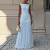 Fashion Summer Vacation Outfit Woman 2025 Spring Crew Neck Top Pullover & Pleated Skirts Suit Sexy Sleeveless Slim Two Piece Set 2