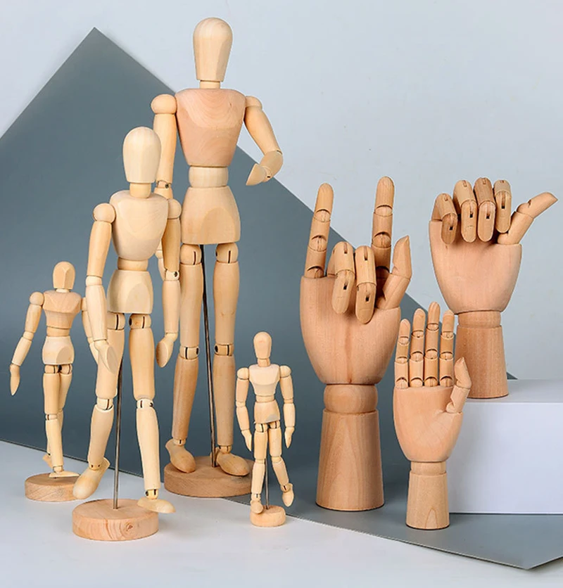 Wooden Hand Man Wood Drawing Mannequin Rotatable Modle Artist Movable Limbs Human Male Miniatures Figurines Decoration Crafts