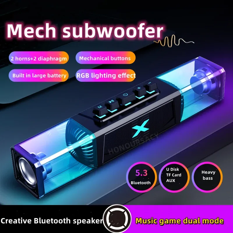 

Transparent Machinery Esports Subwoofer Computer Soundbar Portable Stereo RGB Light Home Theater Wireless Bluetooth Speaker