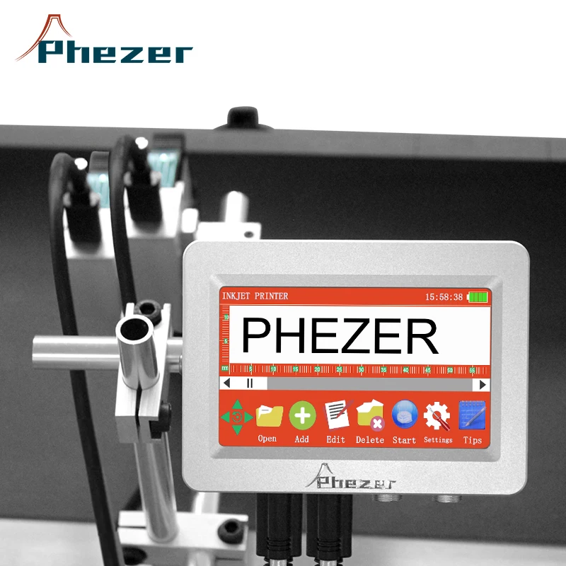 Phezer PX2 Label Printer Online Inkjet Printer QR Bar Batch Code Date Number Logo Expiry Date 25.4mm TIJ Thermal Office Computer