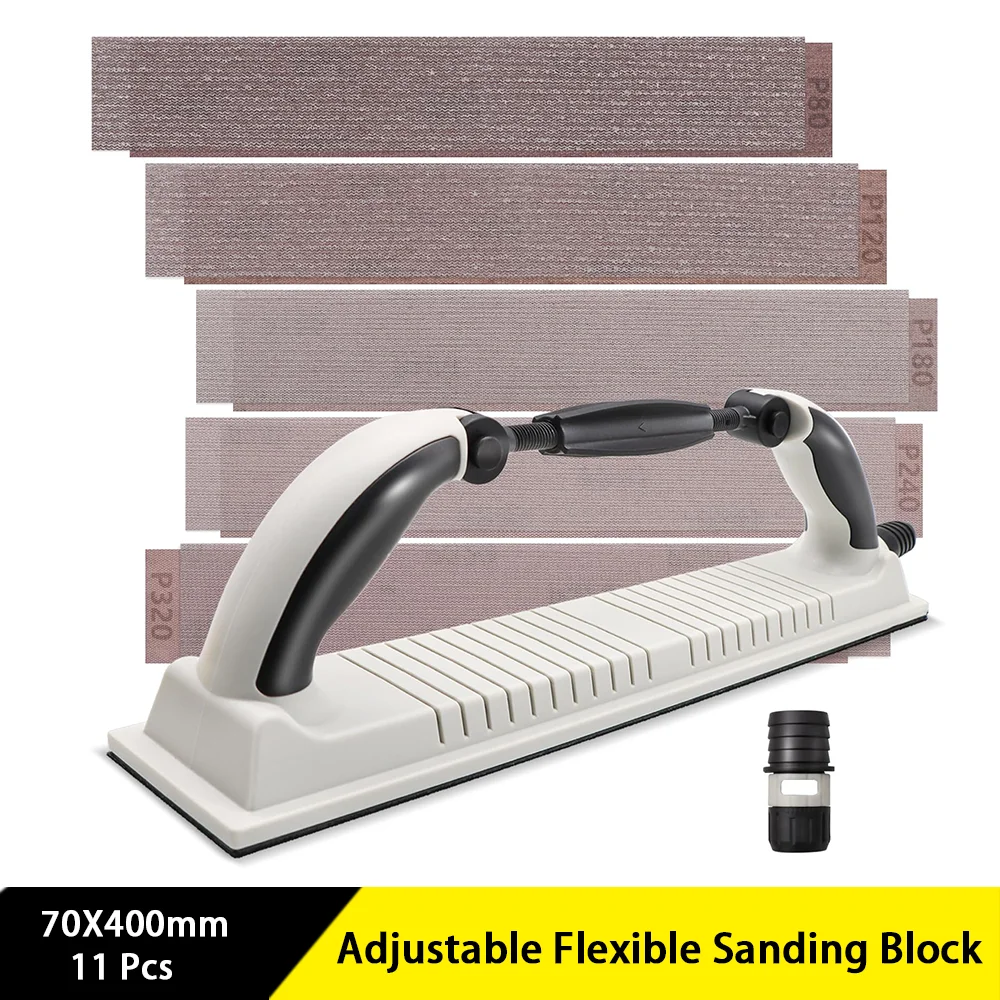 

Adjustable Flexible Sanding Block 70X400 mm 11 Pcs with Hook and Loop Mesh Sandpaper for Sanding Flat Surfaces Tight Corners