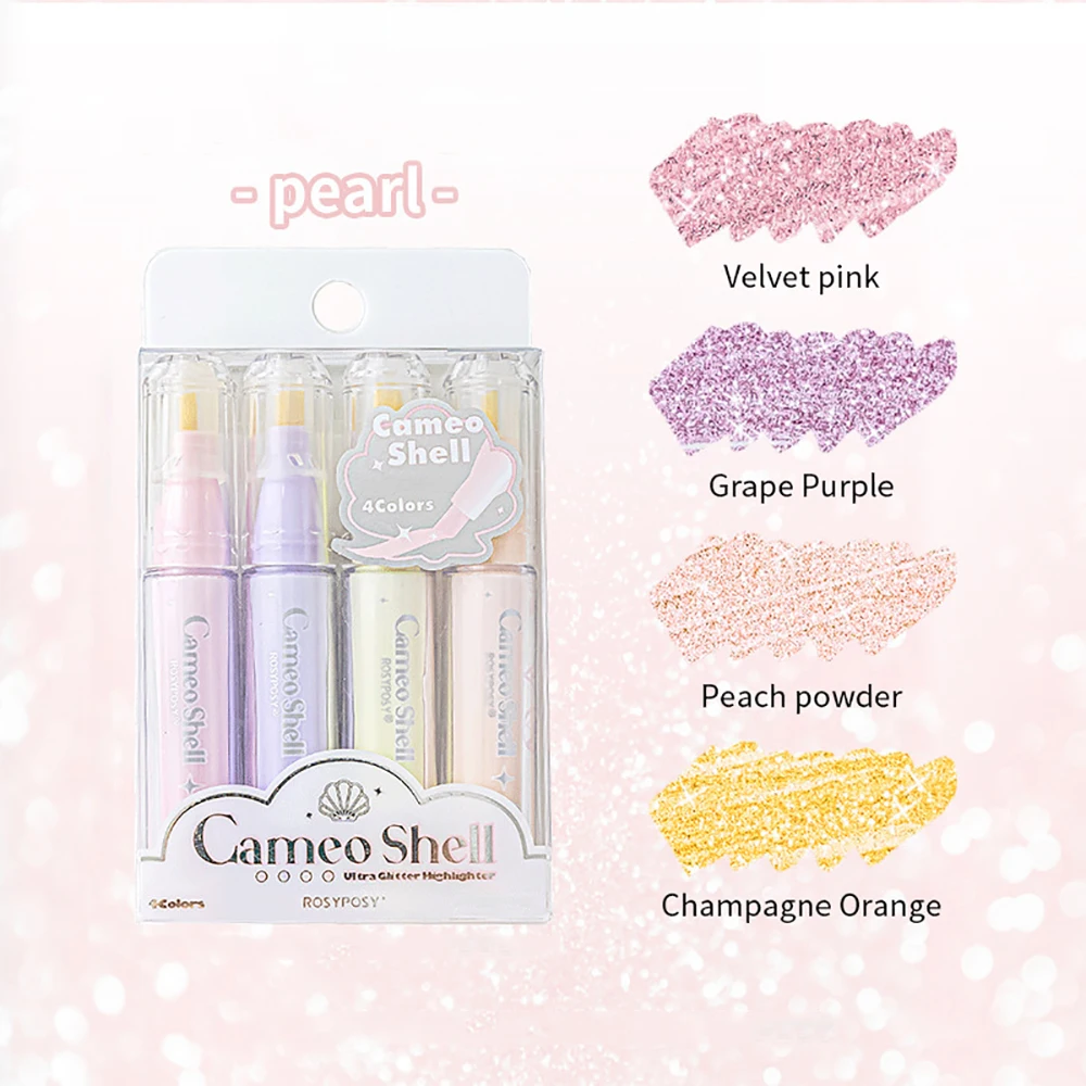 4pcs/Box Sparkling Colorful Beamy Highlighters Glowing Fluorescent Pens 2 Styles for Students Kids