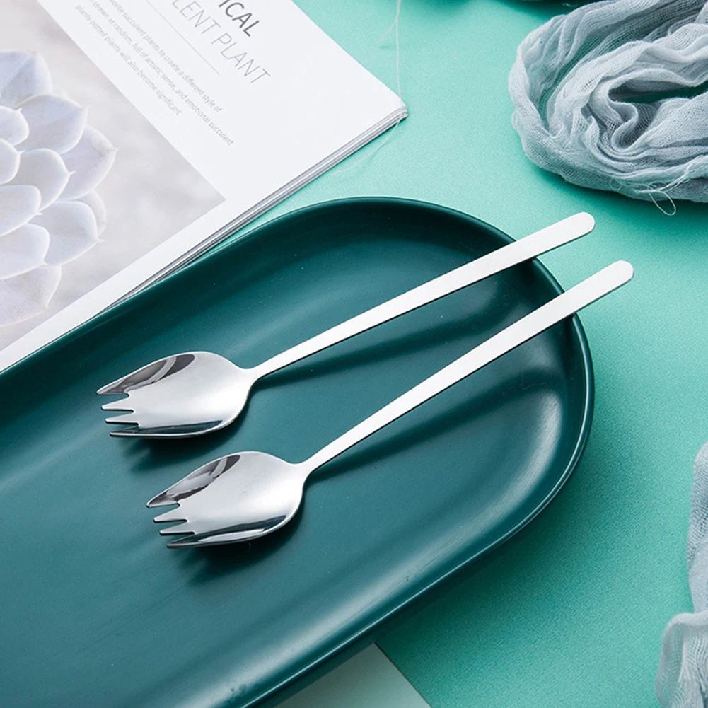 10Pcs Spork Camping Tableware Stainless Steel Flatware Utensil Set Multipurpose Portable Noodle Fork for Dessert Ice Cream Salad