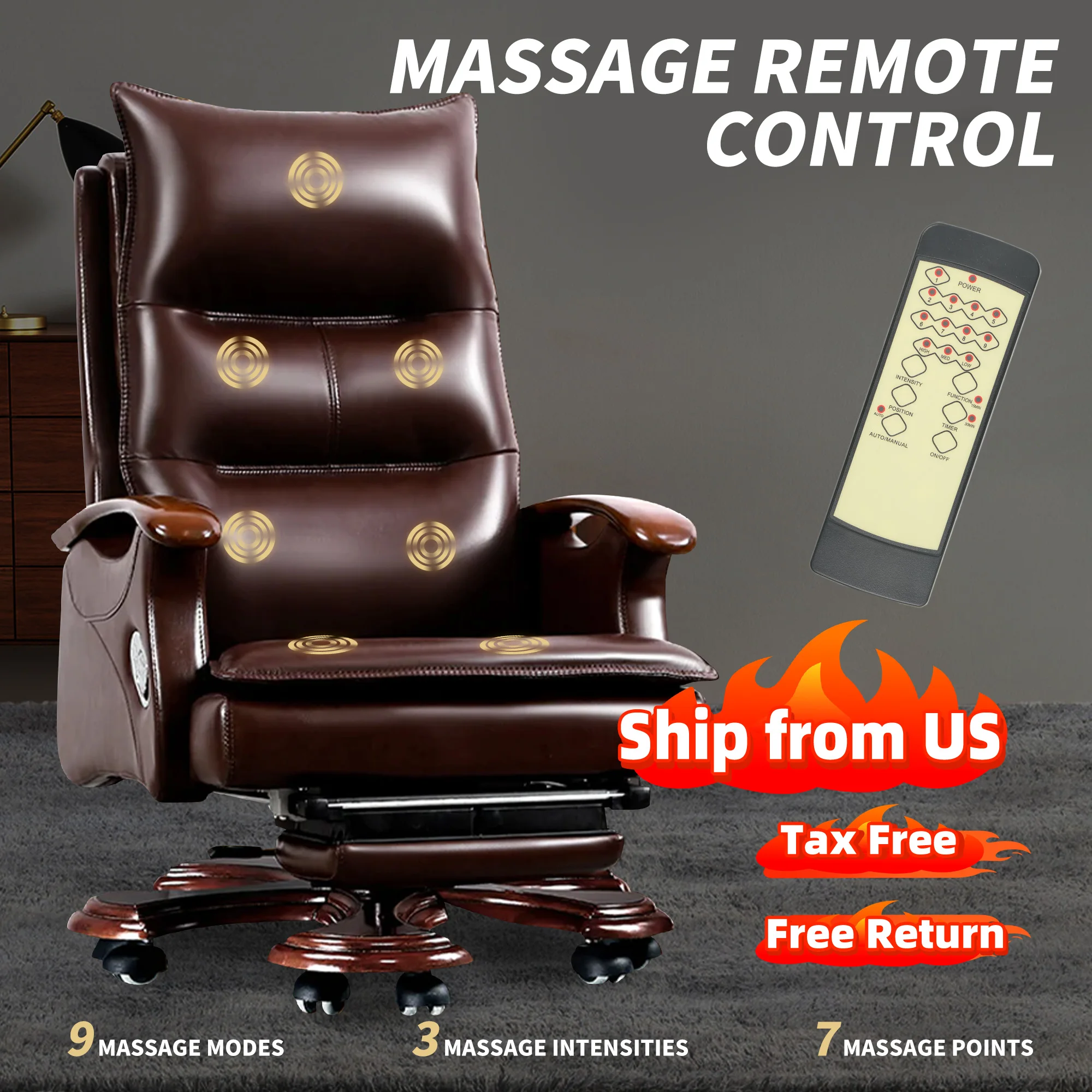 

Kinnls Chad Gaming Chair Recliner Massage Chair Genuine Leather Ergonomic Managerial Executive Office Chairs Boss Chair