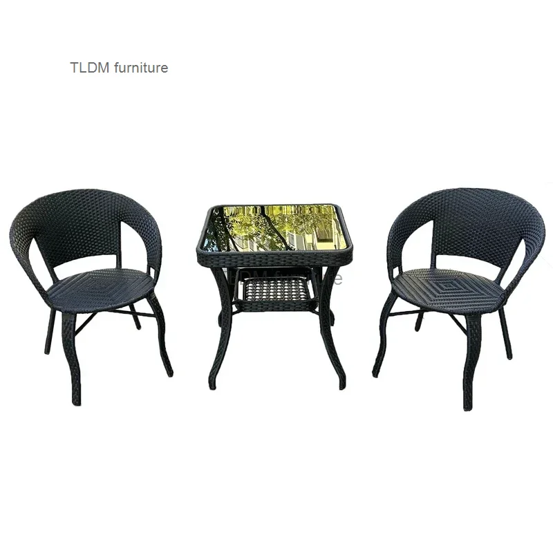 

Outdoor Rattan Furniture Balcony Leisure Coffee Table Combination Patio Garden Table and Chair Three-piece Suit Rattan Chairs