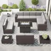 15 Piece Patio Furniture Set ,with Fire Pit Table, Outdoor Conversation Set Wicker Rattan Sectional  with Coffee Table 1