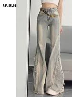Vintage Casual Trashy Flared Pants Women's Y2K Tassels Full Length Denim Trouser Street Retro Grunge 2000s High Waist Jeans - Image 2