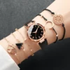 6PCS/Set Women's Watches Fashion Starry Sky Arabic Dial Female Leather Band Quartz Watch Bracelets Set（Without Box） 1