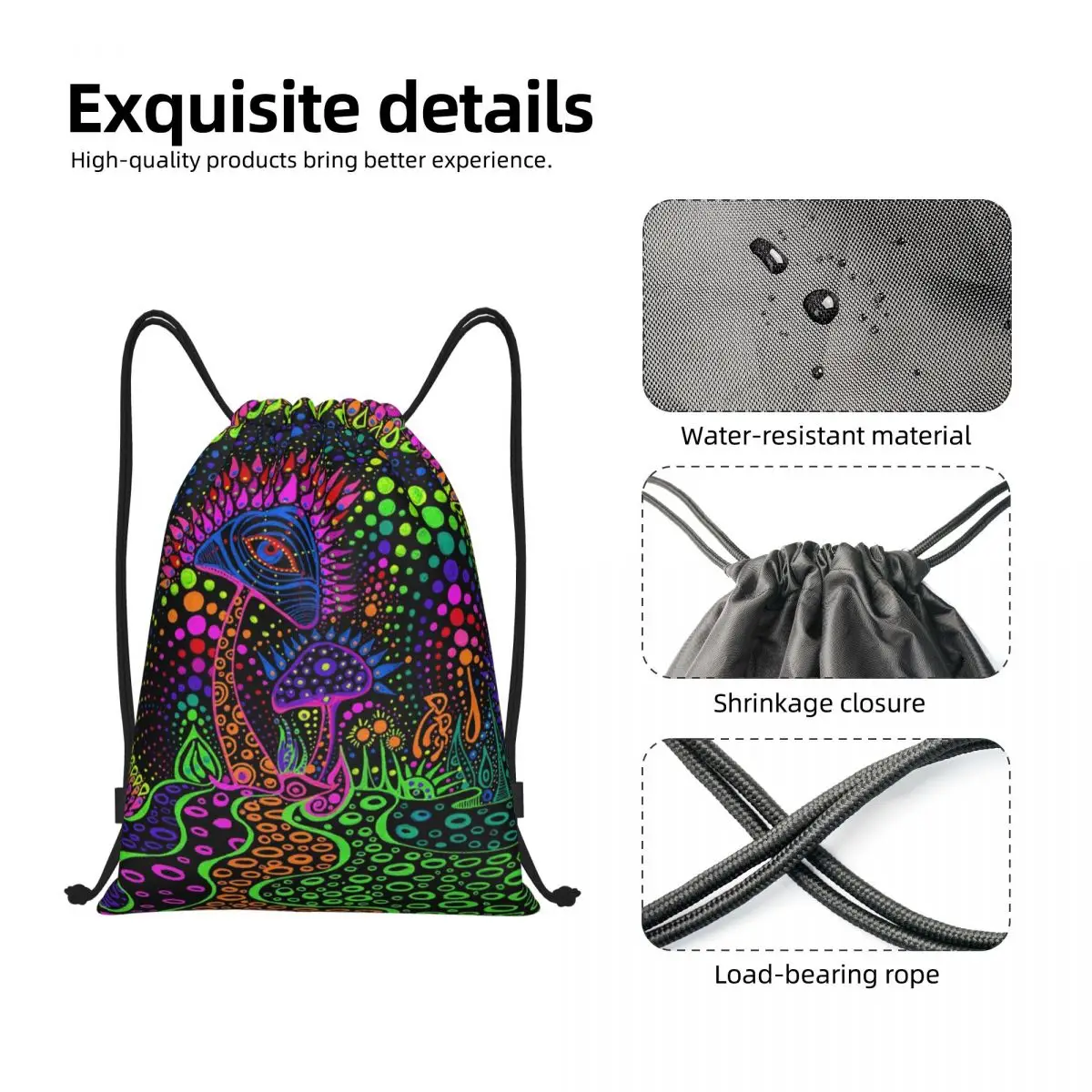 Custom Psychedelic Magic Mushrooms Print Lava Drawstring Bag Women Men Lightweight Sports Gym Storage Backpack 3