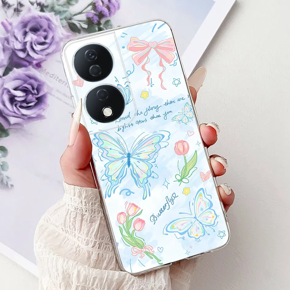 Colorful Flower Clear Silicone Phone Case for Honor X7b and Honor 90