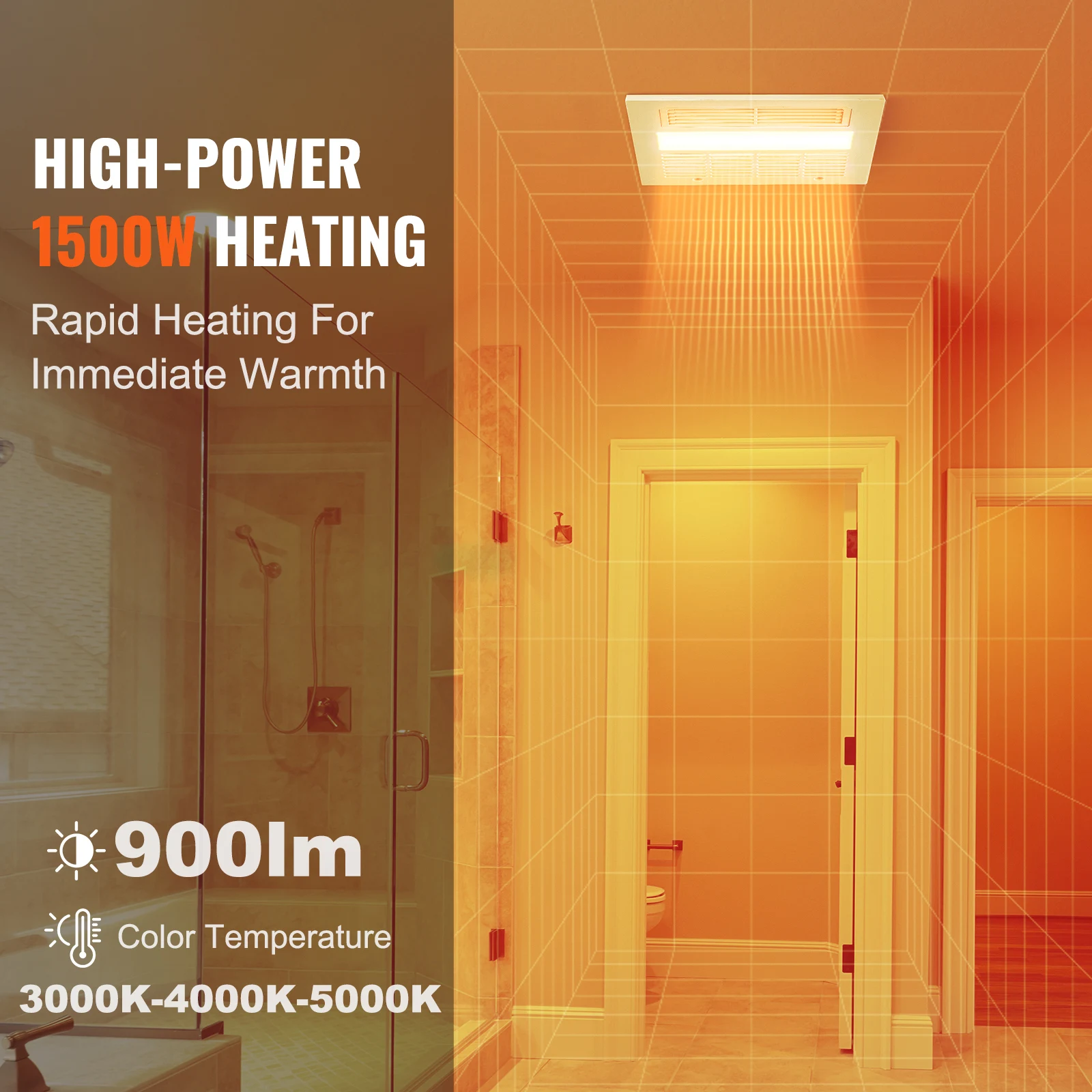 Bathroom Exhaust Fan 80/110CFM Ventilation 1.5sones Low Noise Operation Energy-Saving Bathroom Ceiling
