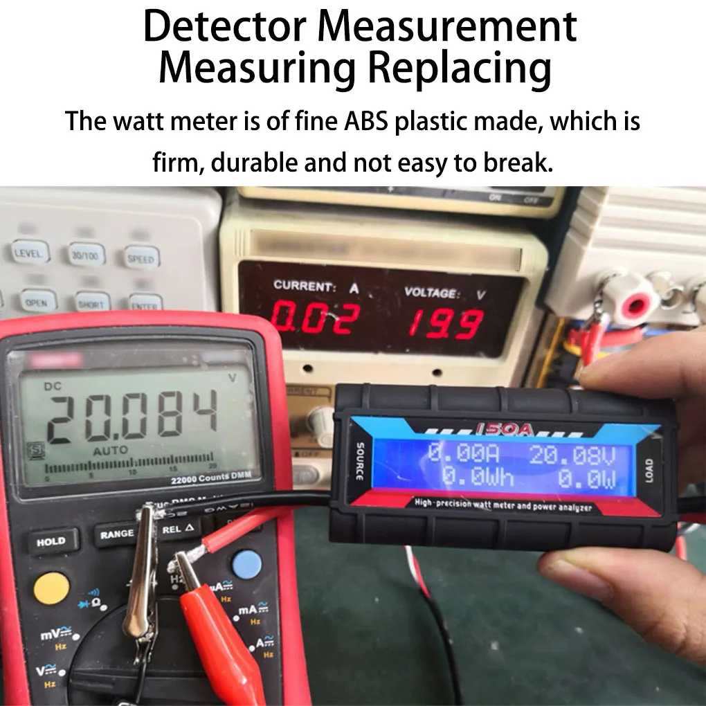 Power Meter ABS Watt Meter Reusable 150A Digital Display Replacement Motor Solar Panel LCD Screen Power Analyzer Ammeter Backlight