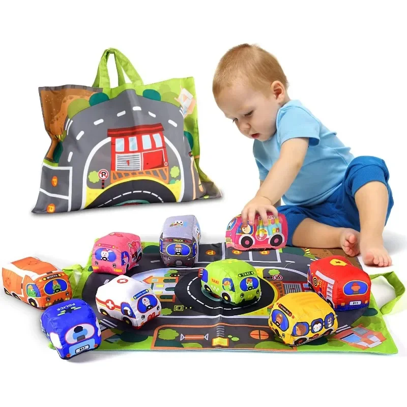 Early Learning Montessori Soft Cloth Car Toy Set with Play Mat
