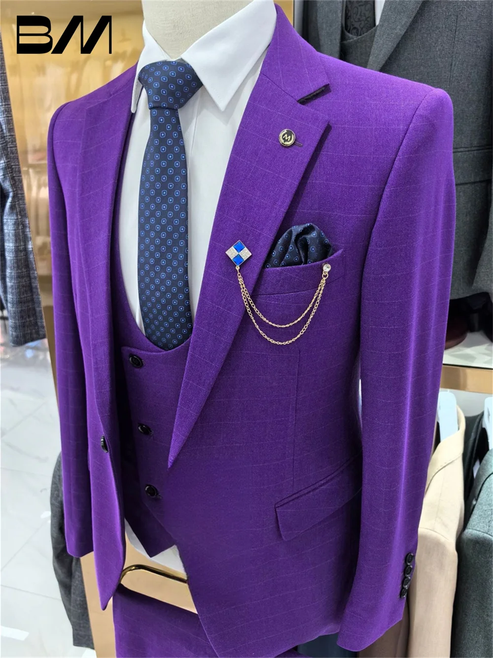 BRLMALL-Men's Suit set For Formal Office Meeting Handsome Wedding Suit Host Party Suit Blazers Pant Vest Fashion Printed Suit