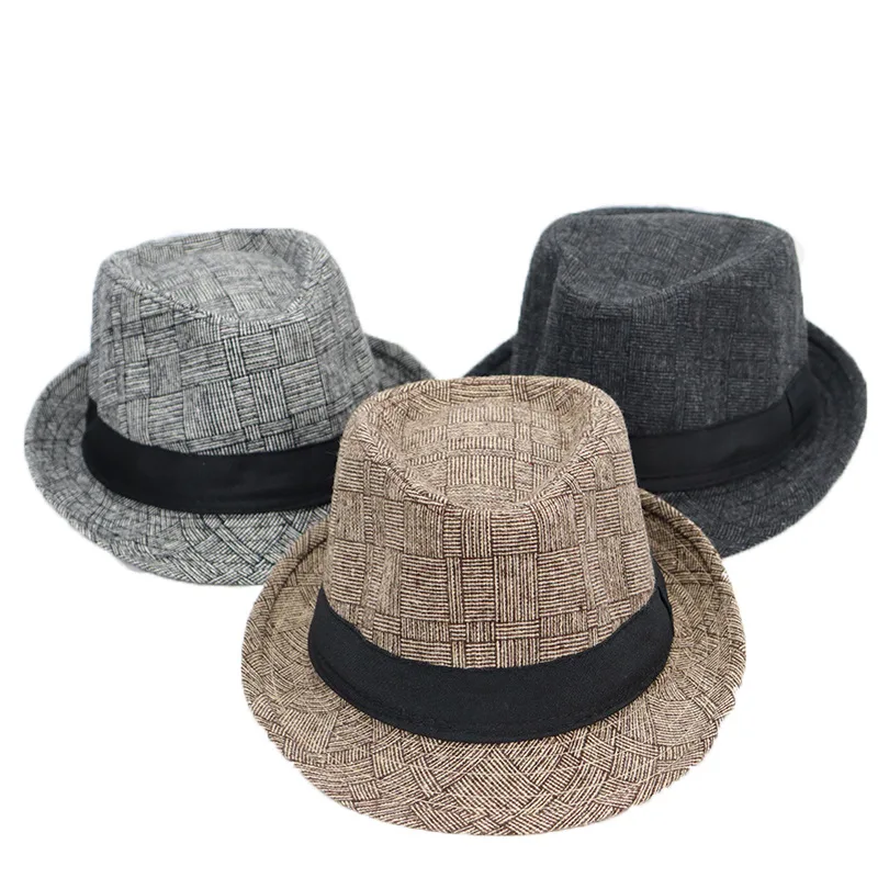 Check Sun Top Jazz Hat for Mid-Aged Men Outdoor Beach Cap
