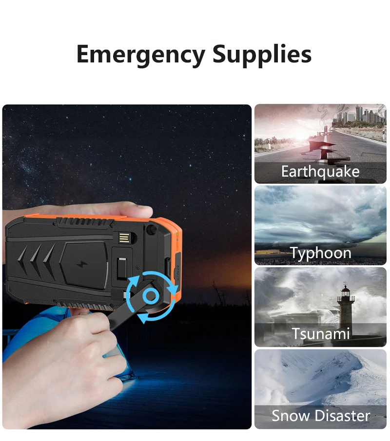 Hand Crank Solar Power Bank 40000mAh With Cable Wireless 22.5W Fast Charger Powerbank For IPhone Samsung Xiaomi External Battery_voghion.com
