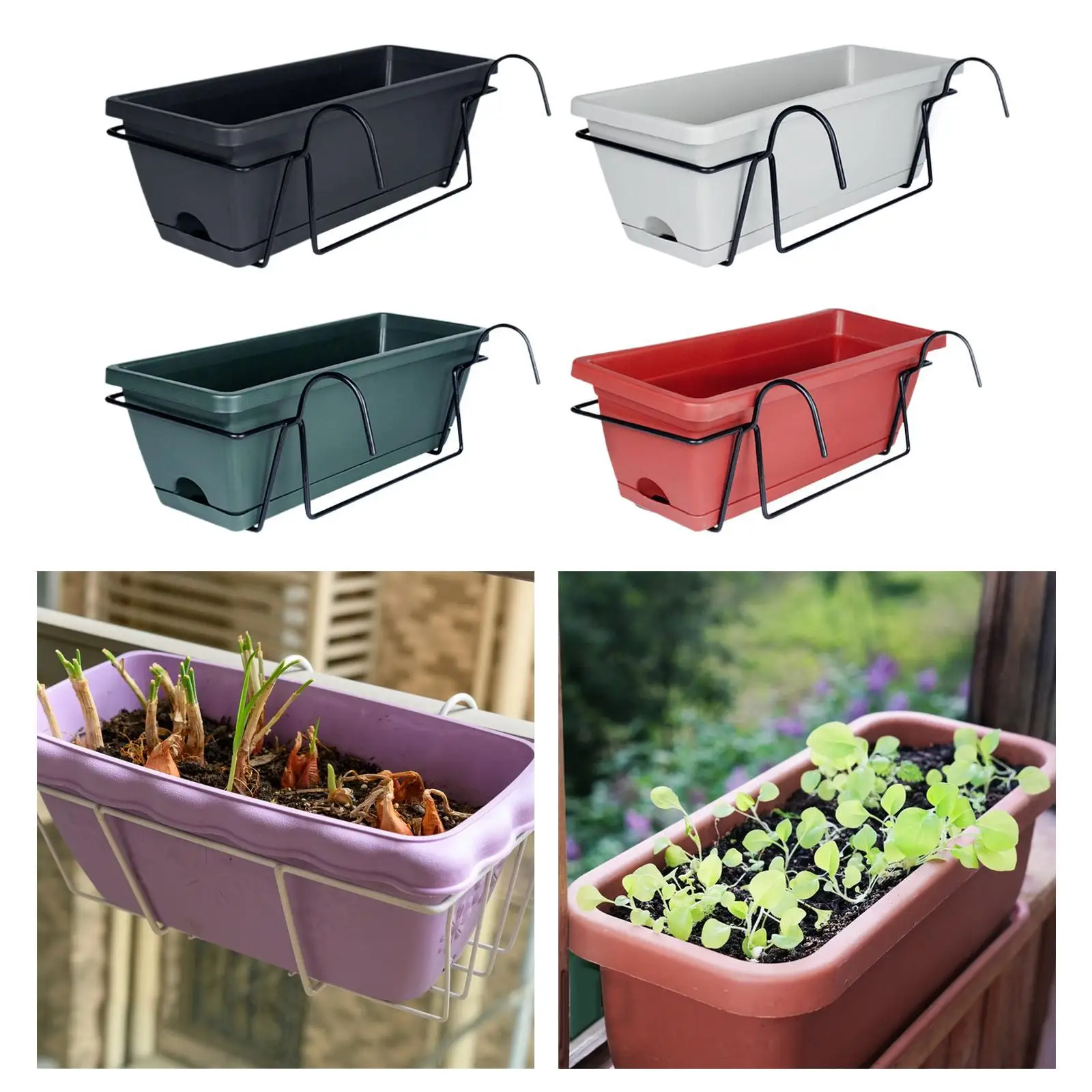Hanging Flower Pot for Fence And Balcony, Flower Box, Flower Pot with Drainage Hole, Removable Tray, 43 X 19 X 15 Cm