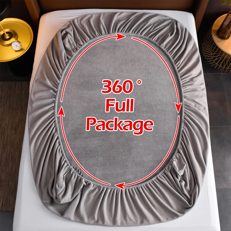 Cheaper Thicken Velvet Bed Cover Elastic Bed Sheets Set Mattress Cover Soft Queen King Solid Color 90/150/x200 For Home Decor 4