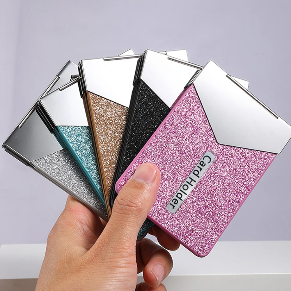 RFID Blocking Protected ID Credit Bank Card Holder Women Short Small Fashion Luxury Brand Metal Aluminum Purse Card Bag Wallet