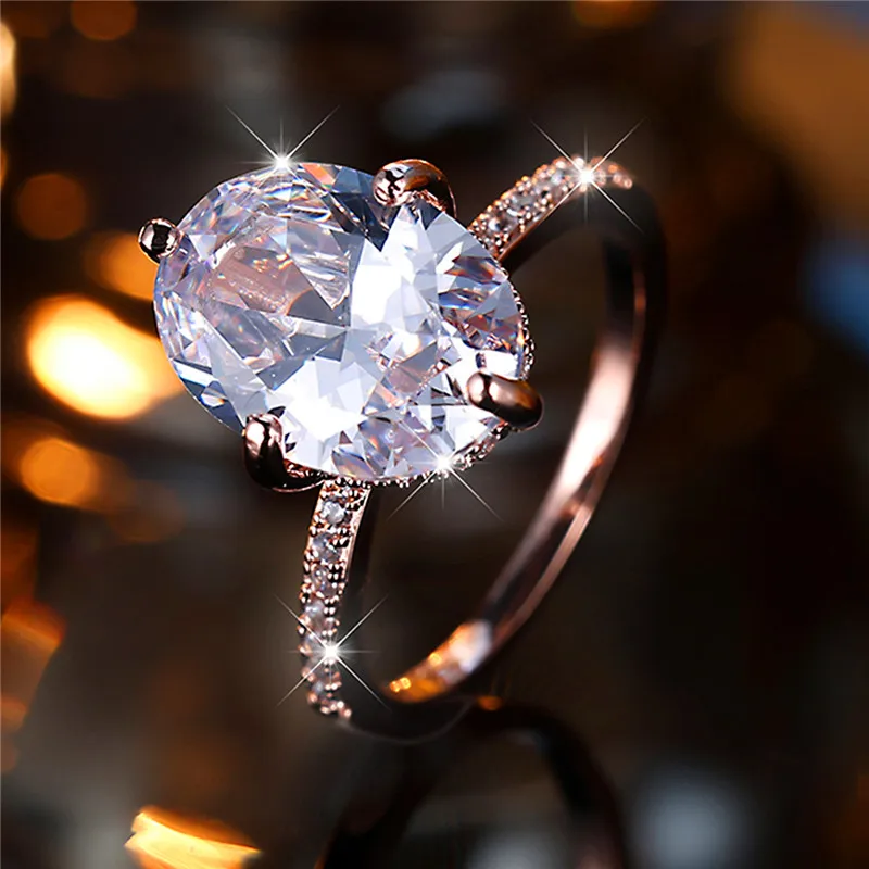 Luxury Female Big Oval Zircon Stone Engagement Ring Trendy Rose Gold Color Bride Wedding Jewelry Gift For Women