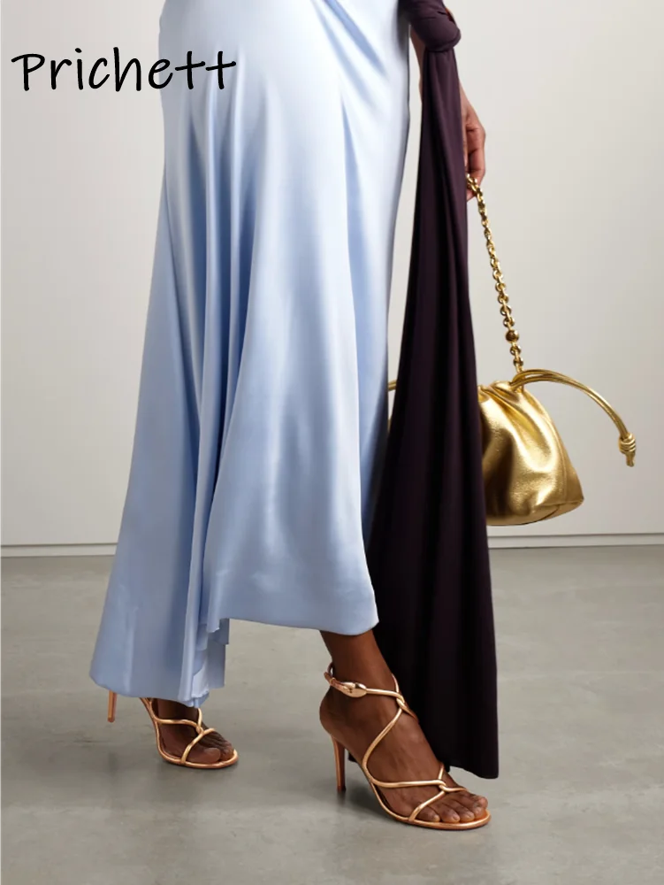 Women Sandals Metal Buckle Cross Band Slingback Solid Round Toe Thin Heels Ankle Band Leather Shoes Summer Sexy Elegant Concise