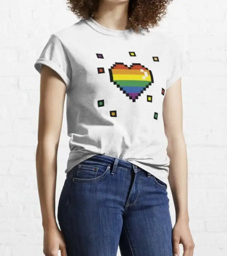 

8 Bit Rainbow Heart T ShirtGay PrideLGBTQ T shirtPride LesbianLGBTTransBi
