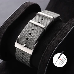 Ribbed Nylon Military Watch Band - Universal Washable Strap - 22mm (Grey)