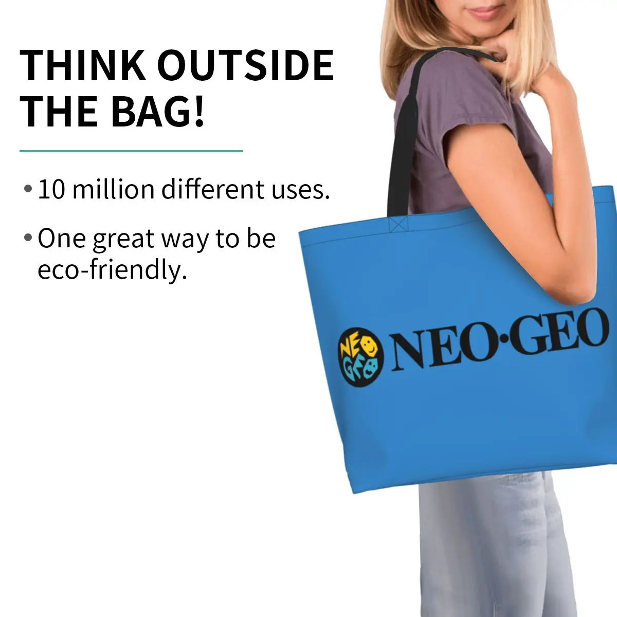 Fashion Printed Neo Geo Logo Shopping Tote Bag Washable Canvas