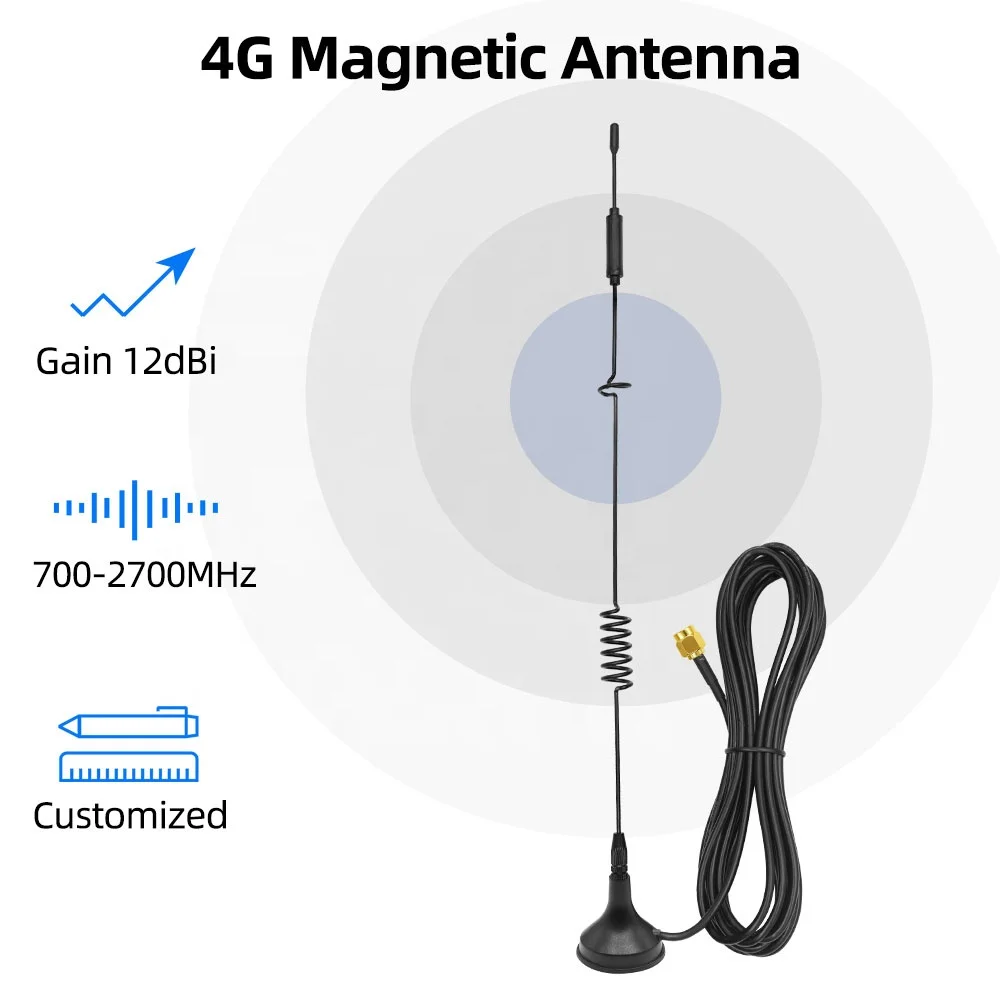 4G LTE 자기 안테나 700-2700Mhz 12dBi 고이득 이중 스프링 진동 장거리 ZTE 라우터 신호 증폭기용