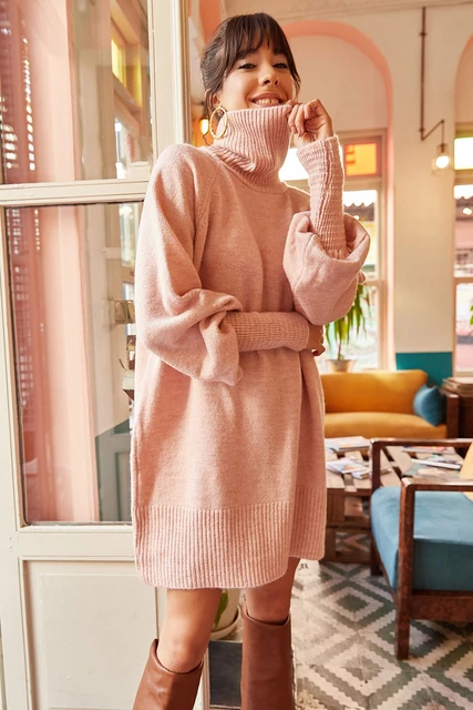 Oversized Balloon Sleeve Sweater Dress