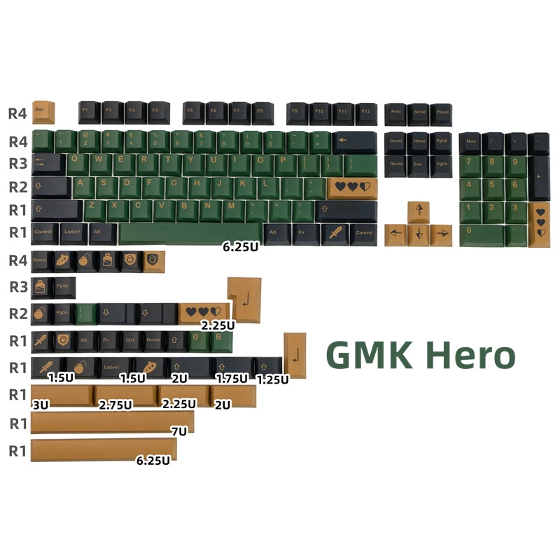 Gmk Herói Keycaps Grupo Cherry Perfil Keycap Pbt Tintura Subbed Perfil q2 k2 65 75 Anne Gh60 Gk64 Poker 140 Chaves