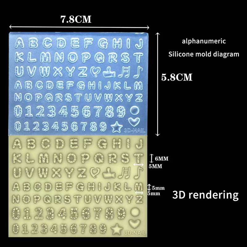 3D 문자 음표 번호 네일 실리콘 금형 DIY 패션 네일 장식 도구 네일 템플릿 매니큐어 디자인 도구 용품