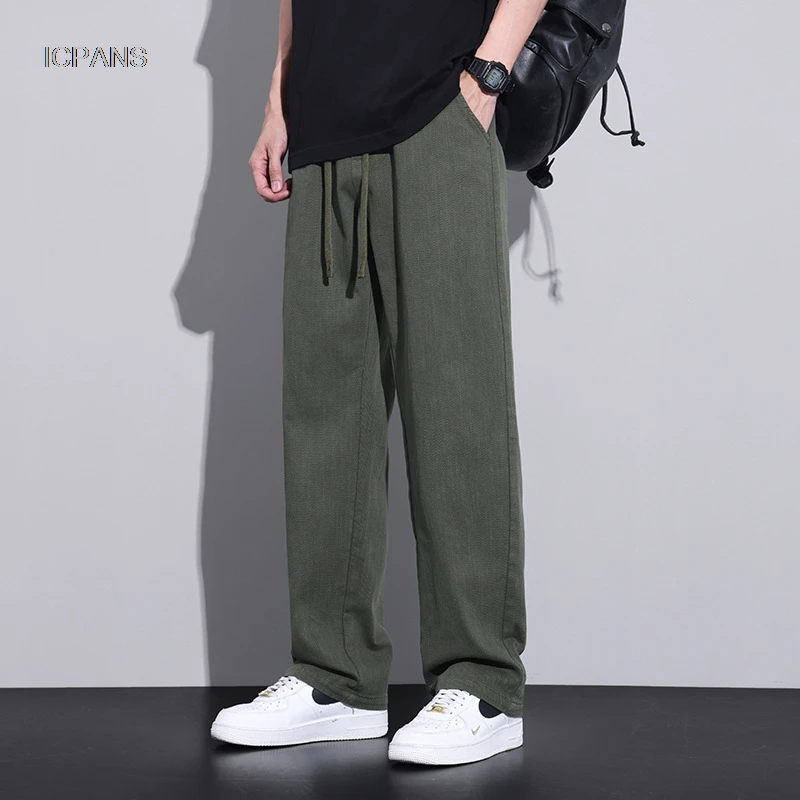 Sweatpants Men Casual Track Pant Male Drawstring Cotton Loose Straight Trousers Black Green Streetwear Sweat Pants Men Korea