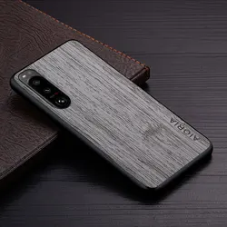 Étui en cuir avec motif en bois de bambou de luxe pour Sony Xperia - Housse de protection premium