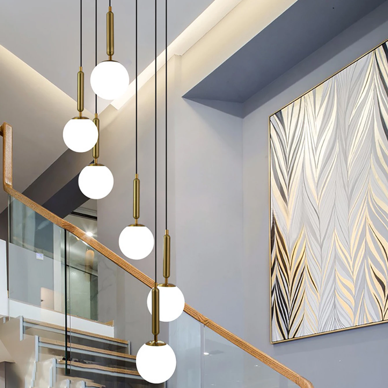Glass pendant light gold bedroom light metal restaurant atmosphere pendant light complimentary light bulb 2
