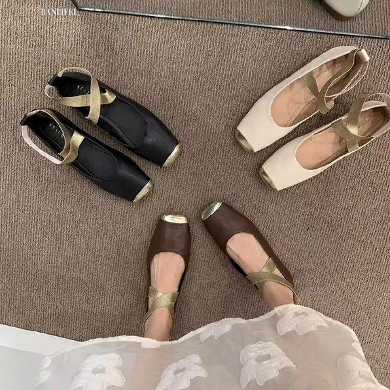 Vintage Black Mary Jane Women's Shoes Spring and Autumn New Ballet Single Shoe Flat with Skirt Fairy Small Leather Shoes