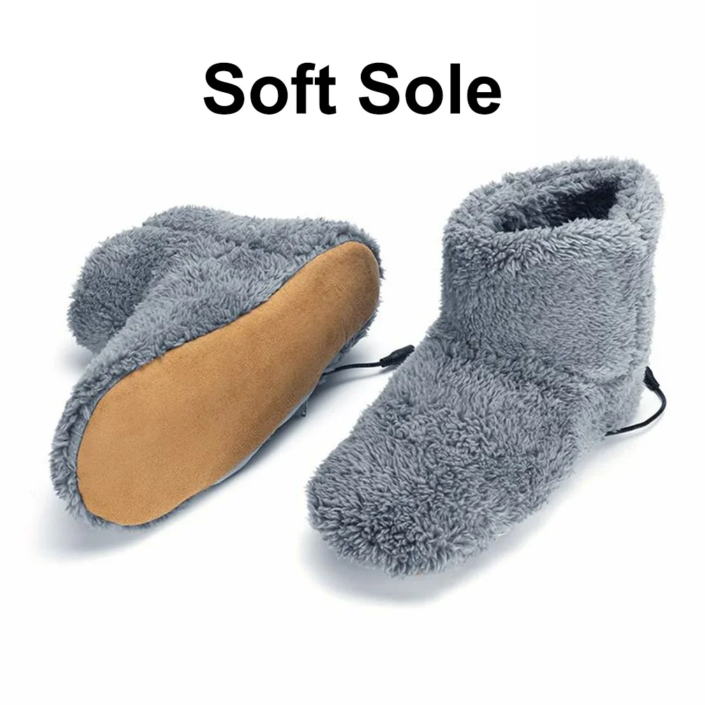 USB Heating Slipper Electric Heated Boots Plush Feet Warmer USB Warm Shoes Winter Office Home Heating Shoes Gift for Men Women