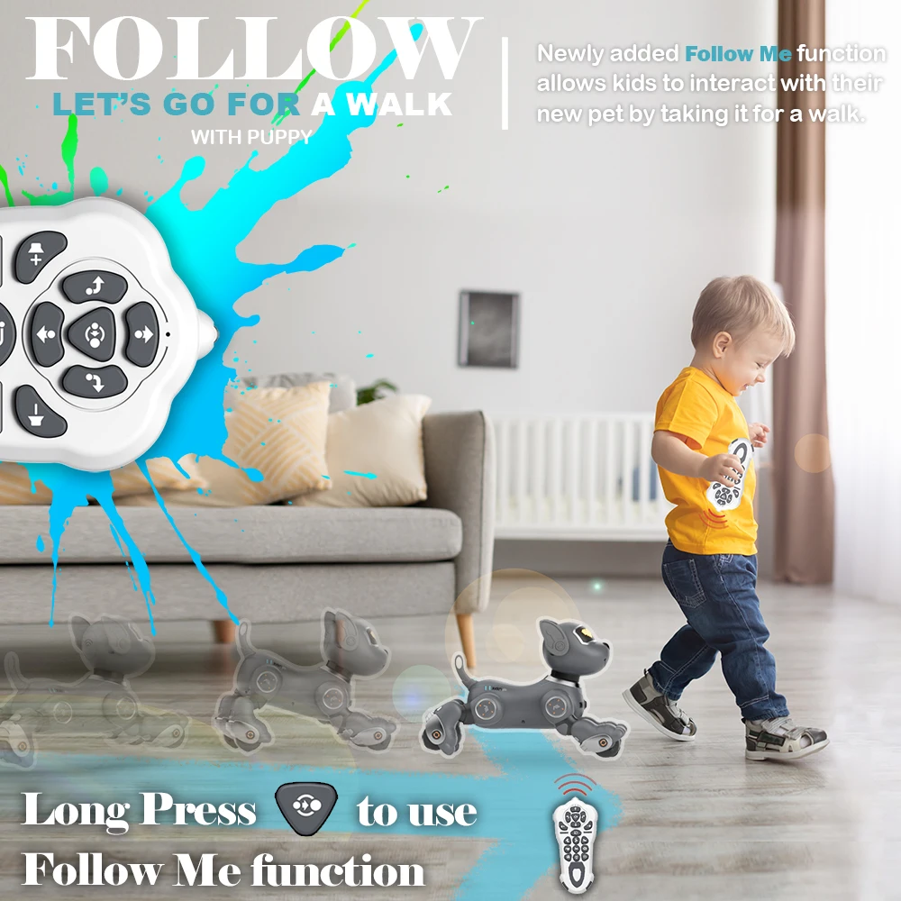VATOS Robot Dog Toy for Kids Voice Remote Control Pet Interactive Touch Sensors 20+ Mode Robotic Puppy Toy Boys Girls 4