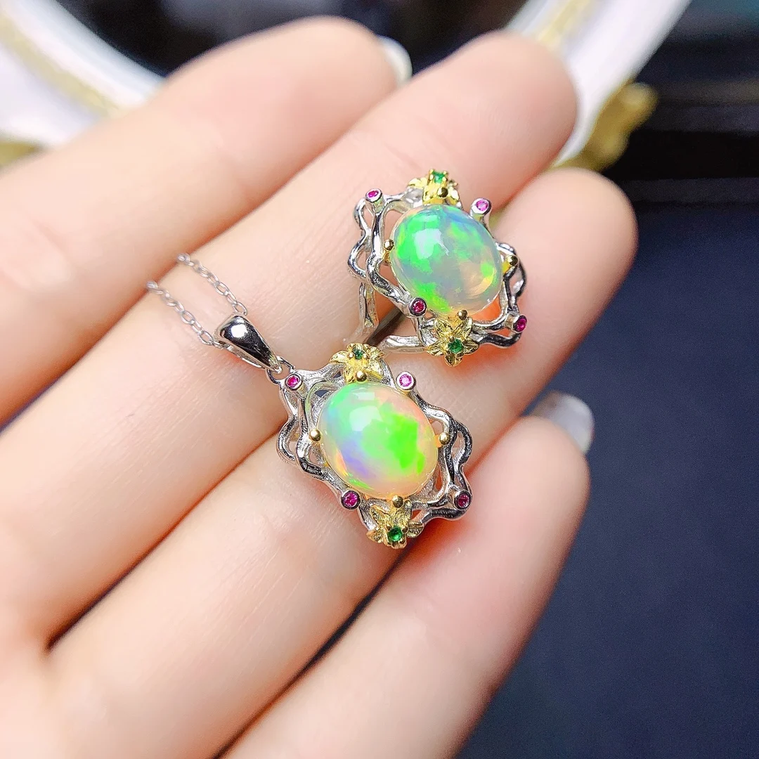 

Sterling Silver 925 Natural Opal Set Ring Live Color Rich Super Sparkle Free Shipping Ladies Jewelry Wholesale elegant gift