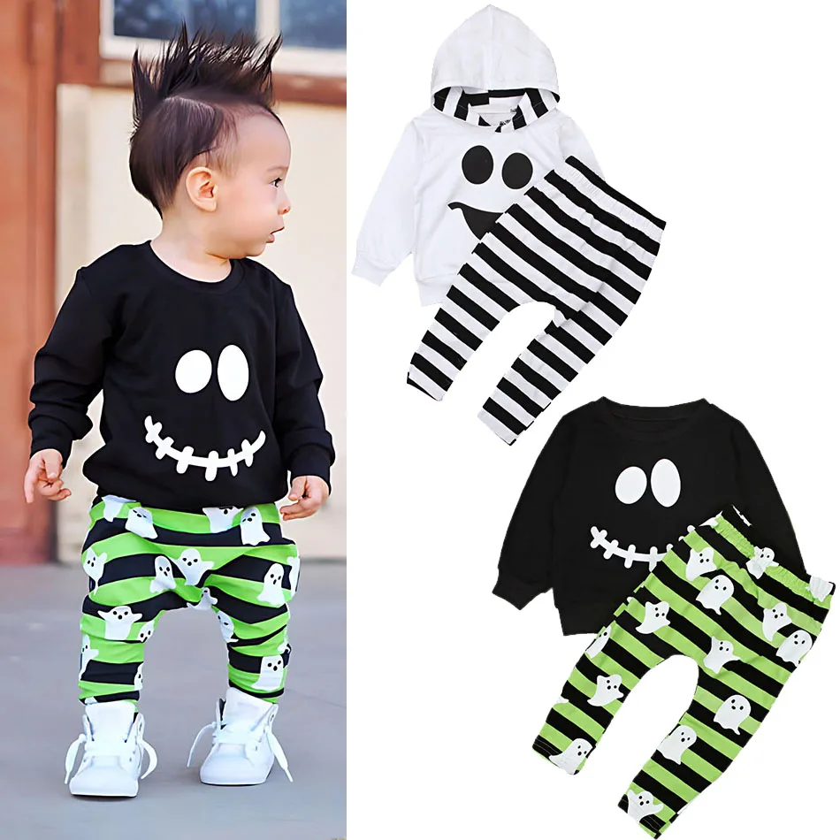

Boys Outfit Kids Ghost 2 Pcs Tops and Pants Baby Halloween Clothing Set Children Striped Clothes Smiling Face Costume 1-5 Years