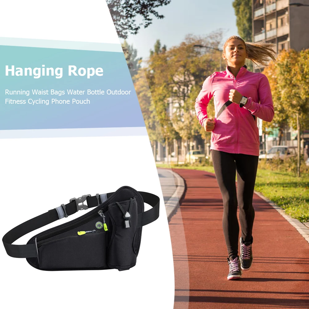 Waterproof Nylon Running Waist Bag with Water Bottle Holder for Men and Women