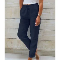 Women Summer Autumn Breathable Cotton Linen Trendy Pants Elastic Waist  Straight Leg Solid Color Female Casual Baggy Trousers - Image 5