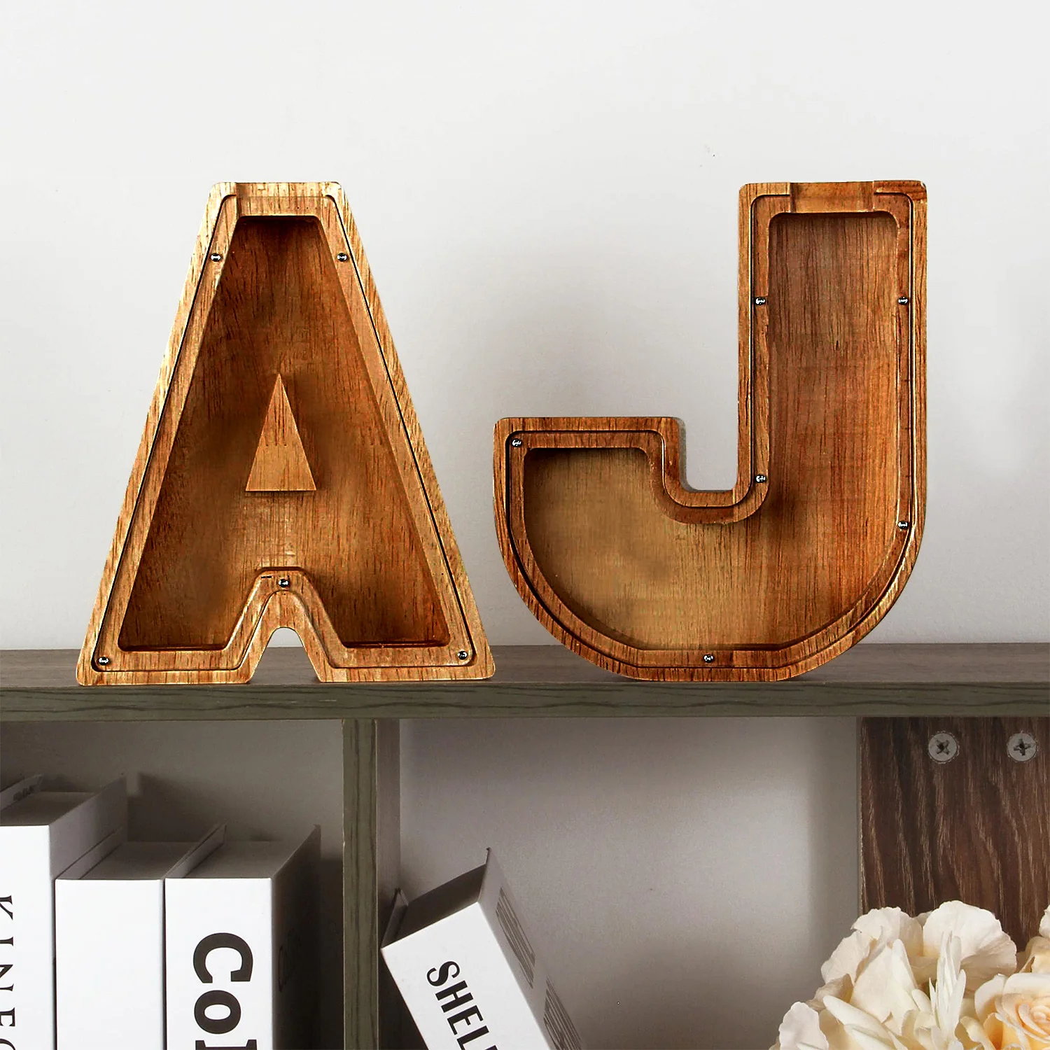 Twenty-six English Alphabet Moneybox Coin Money Piggy Bank Wooden Letter Saving Box Desktop Ornament Home Decor Crafts For Kids piggy bank