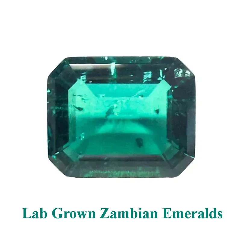 Lab Grown Zambian Emeralds Emerald Cut Hydrothermal Hand Cutting with Cracks Inclusions Inside Selectable AGL Certificate loose gemstones
